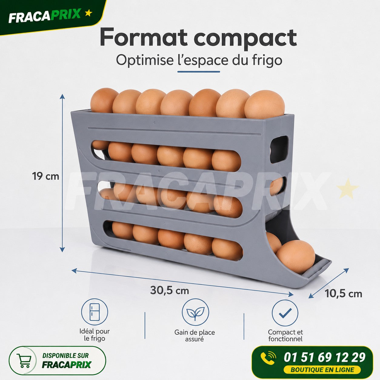 Range-Œufs Distributeur 3 Étages – Rotation Automatique Anti-Casse pour Frigo