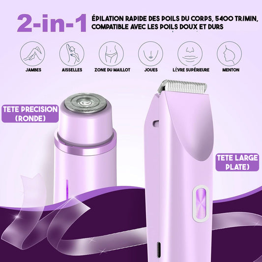 Épilateur Protecteur 2-en-1 Douceur Extrême : Épilation rapide, propre et sans douleur ni irritation (maillot, aisselles, visage, menton, bras, jambes, dos, etc)