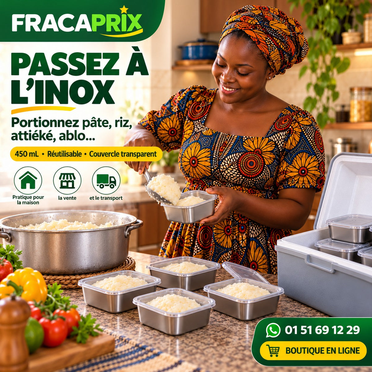 SteelBox Portion™ 450 mL – Boîte Inox avec Couvercle pour Portions & Conservation