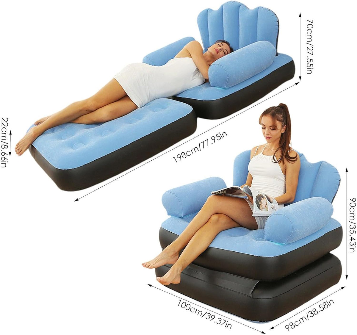 Canapé Gonflable 2-en-1 (Fauteuil + Lit) avec Pompe manuelle offerte