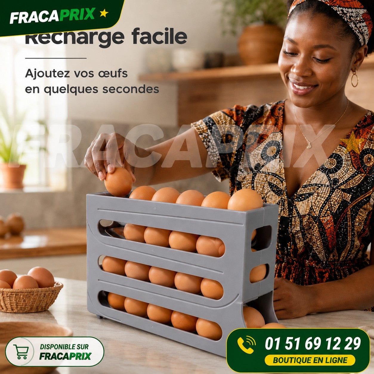 Range-Œufs Distributeur 3 Étages – Rotation Automatique Anti-Casse pour Frigo