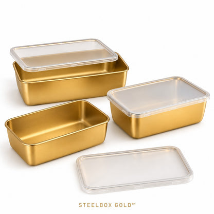 STEELBOX GOLD™ - Ensemble 3 pièces (4,5L + 3L + 1,8L) : Conservez ou présentez vos repas avec luxe
