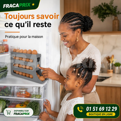 Range-Œufs Distributeur 3 Étages – Rotation Automatique Anti-Casse pour Frigo