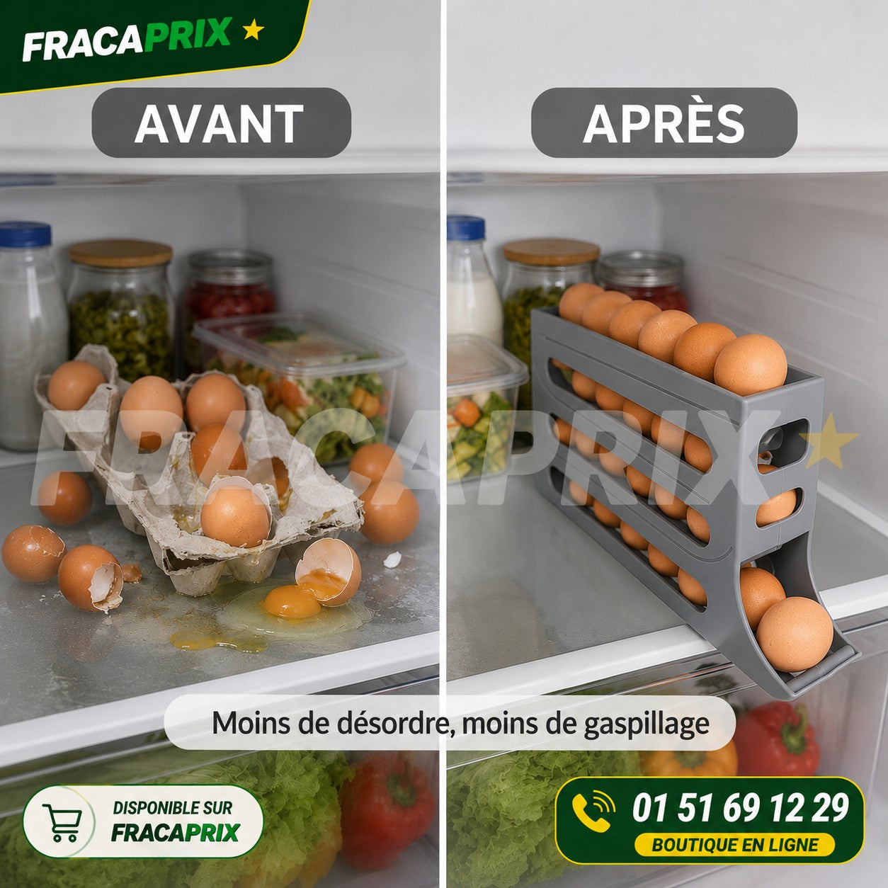 Range-Œufs Distributeur 3 Étages – Rotation Automatique Anti-Casse pour Frigo