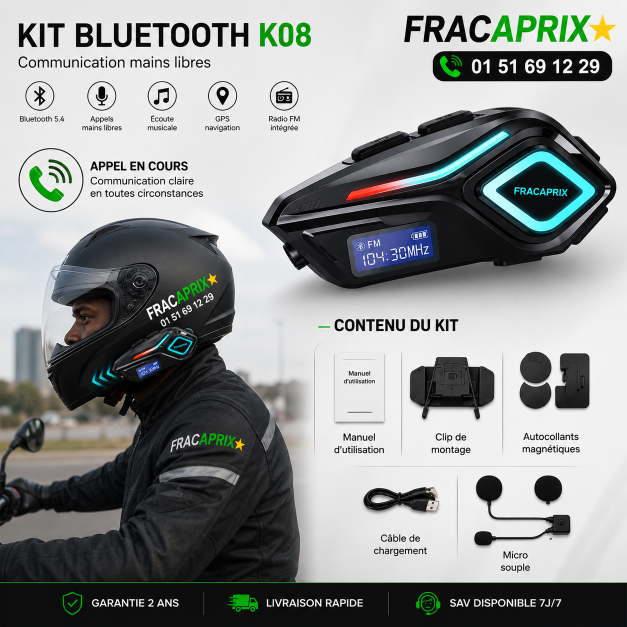 Kit Mains Libres Bluetooth Pour Casque Moto : Appels, Musique, GPS, etc Sans Lâcher le Guidon