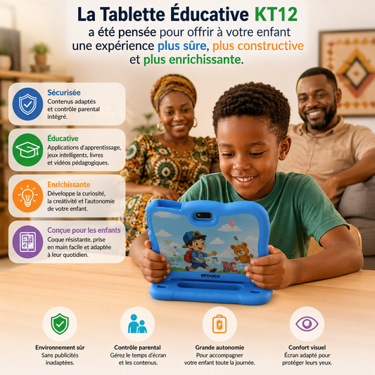 Tablette Éducative KT12 : Transformez le temps d'écran de votre enfant en temps d'apprentissage.