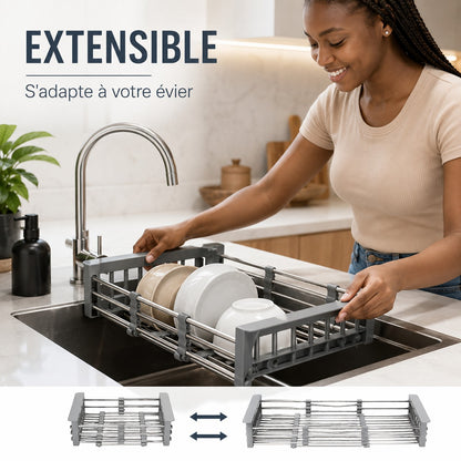 Égouttoir extensible multifonction en acier inoxydable pour évier