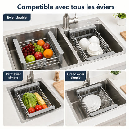 Égouttoir extensible multifonction en acier inoxydable pour évier
