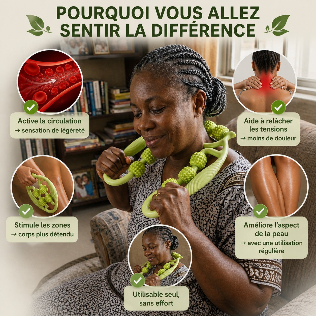 Masseur à rouleaux – Soulage les tensions, active la circulation et favorise le drainage naturel du corps