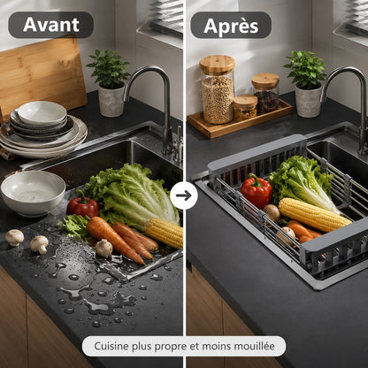 Égouttoir extensible multifonction en acier inoxydable pour évier