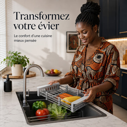 Égouttoir extensible multifonction en acier inoxydable pour évier