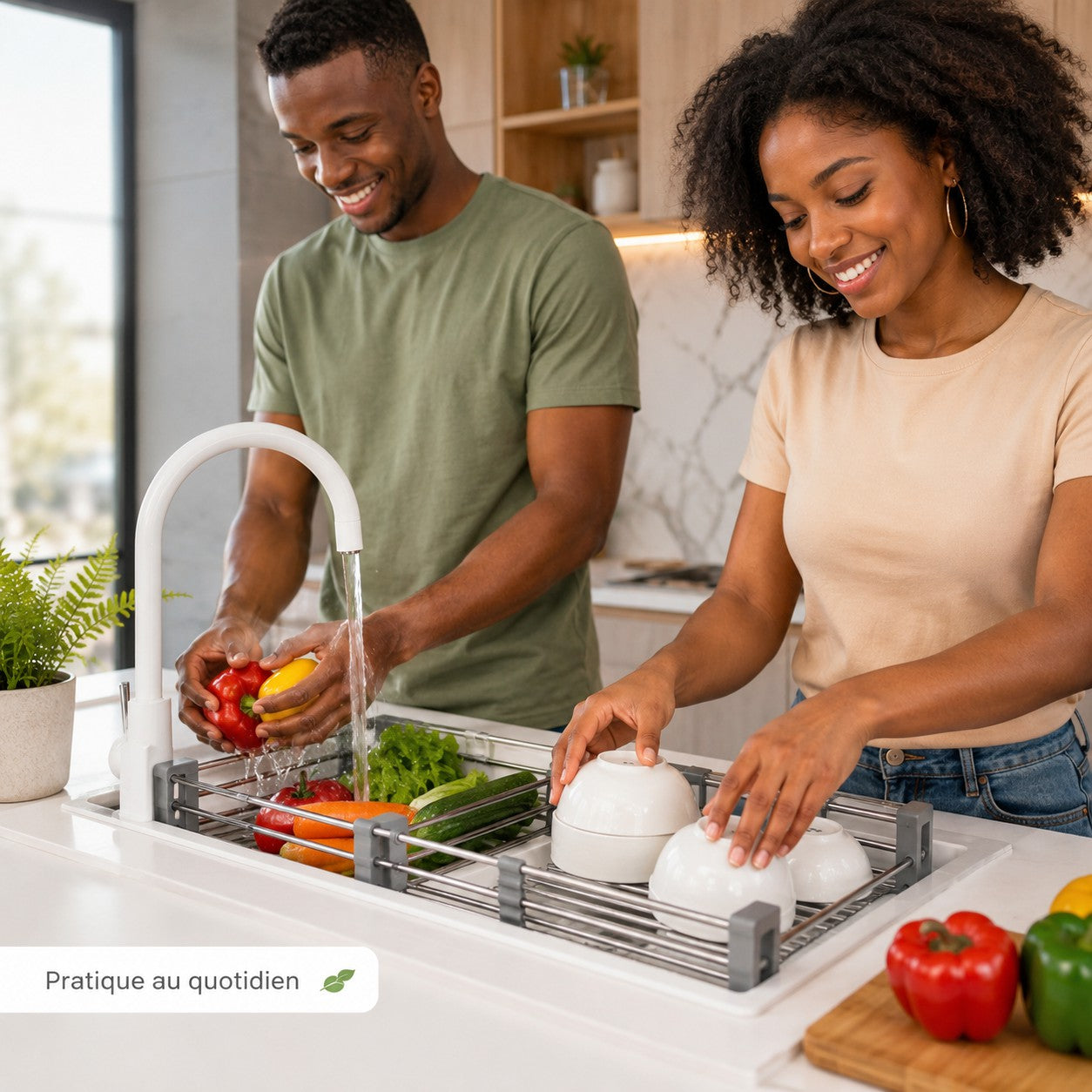 Égouttoir extensible multifonction en acier inoxydable pour évier