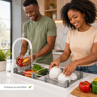 Égouttoir extensible multifonction en acier inoxydable pour évier