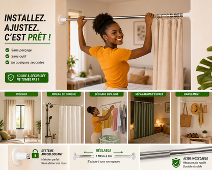 Barre Télescopique Multifonction Sans Perçage – 110cm à 2m / 17Kg