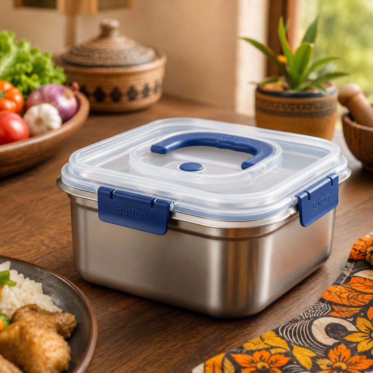 SteelBox Carré™ 1.8L : Le contenant inox premium qui garde vos aliments frais, propres et bien organisés.