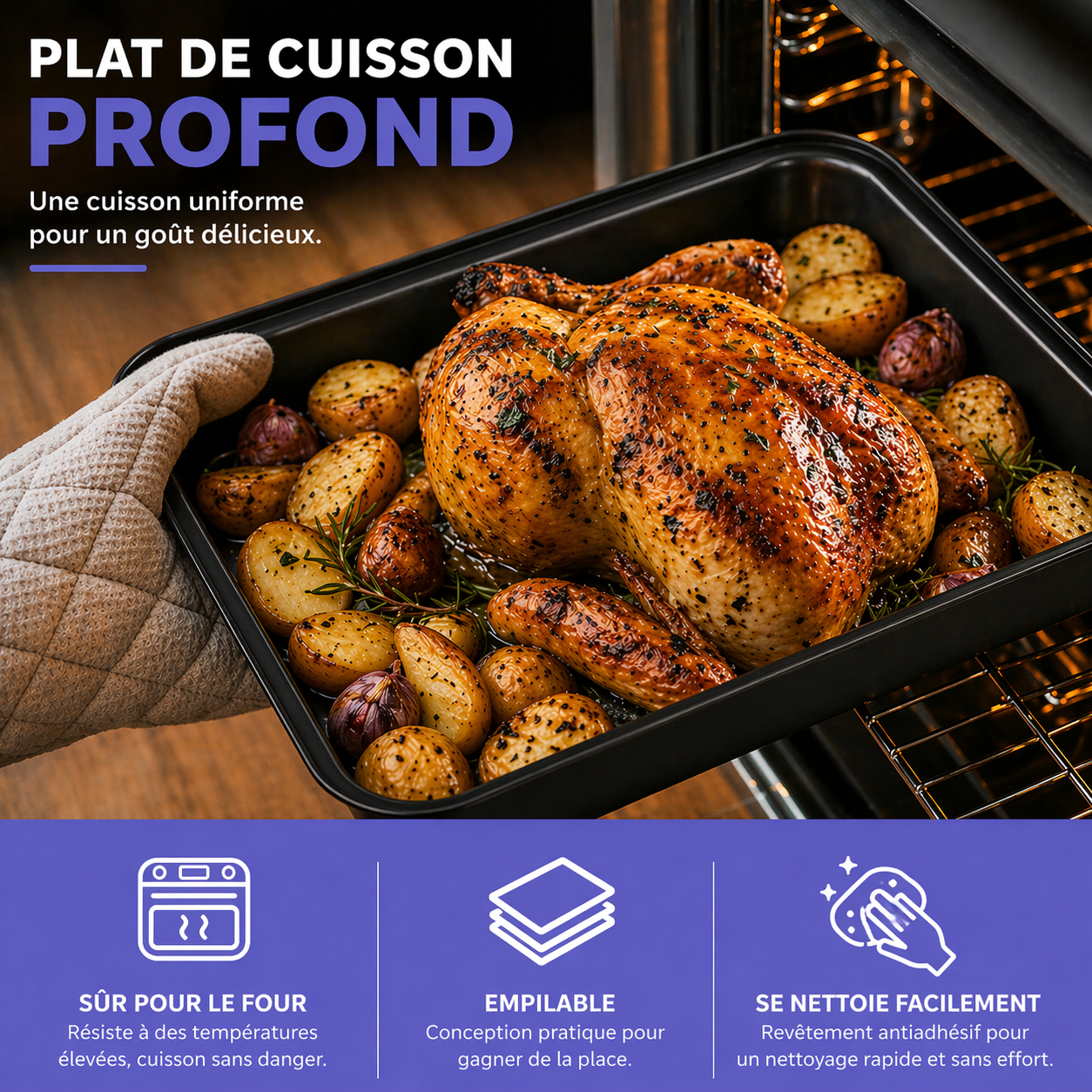 CONTENANT DE CUISSON À FOUR RECTANGULAIRE EN ACIER AU CARBONE
