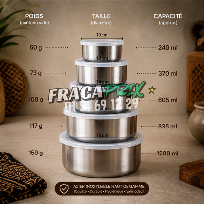 Steelbox : Série de 5 contenants en acier inoxydable