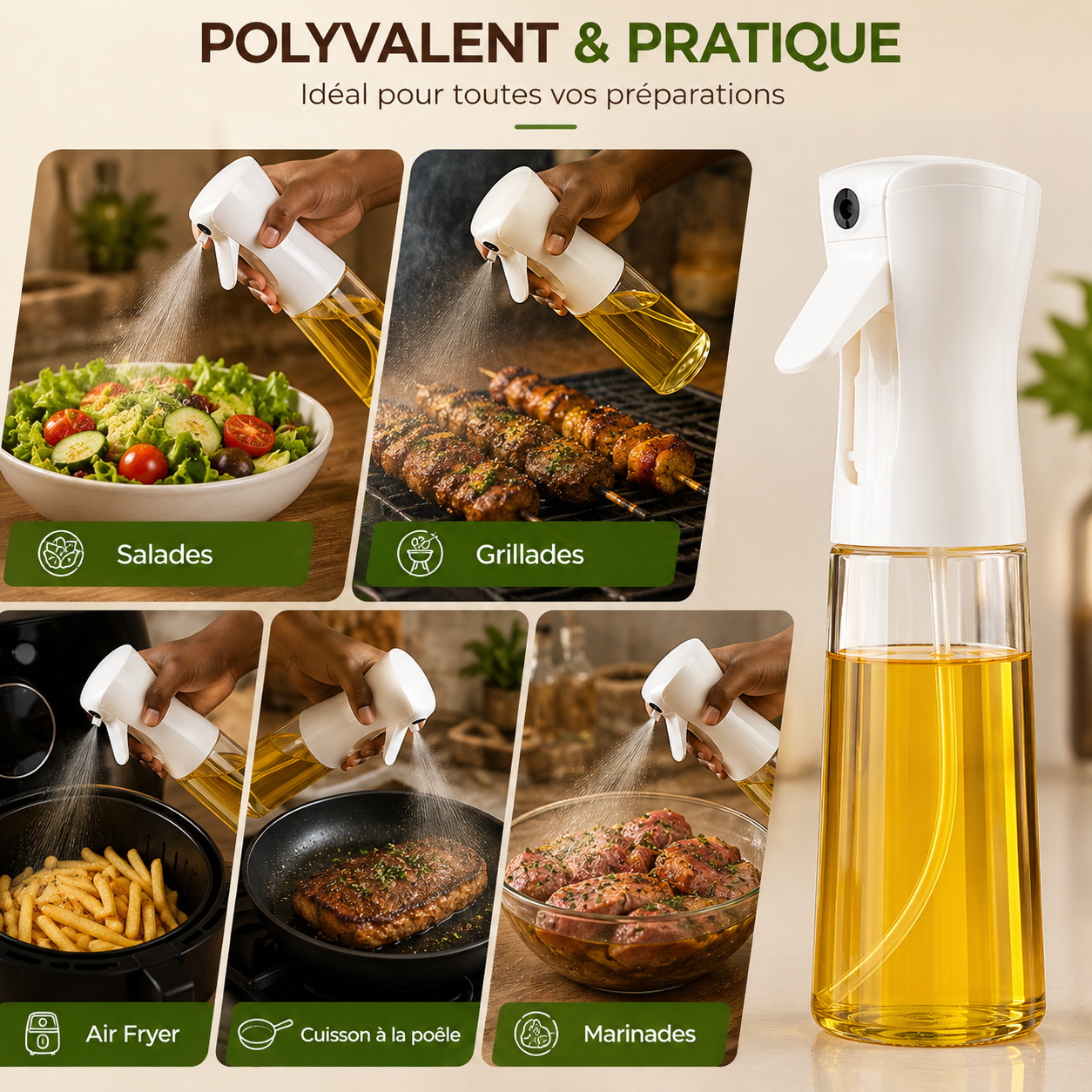 Pulvérisateur d’huile haute précision 300 mL : dosage contrôlé de l'huile, du vinaigre etc