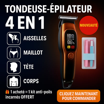 ÉPILATEUR & TONDEUSE PROFESSIONNELLE 4 EN 1 (maillot, aisselles, corps, tête et barbe)