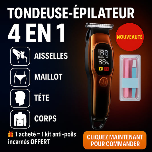 ÉPILATEUR & TONDEUSE PROFESSIONNELLE 4 EN 1 (maillot, aisselles, corps, tête et barbe)